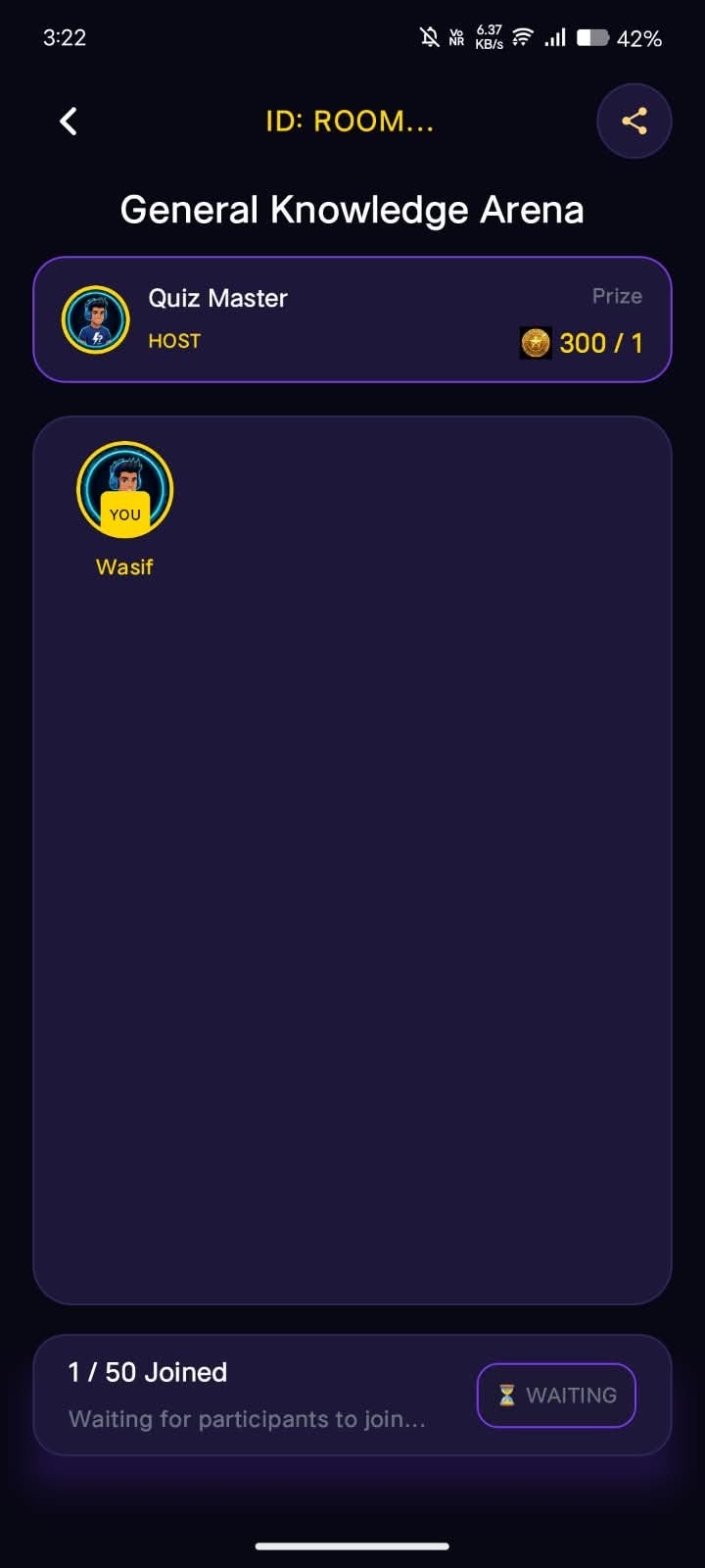 Live room lobby screen