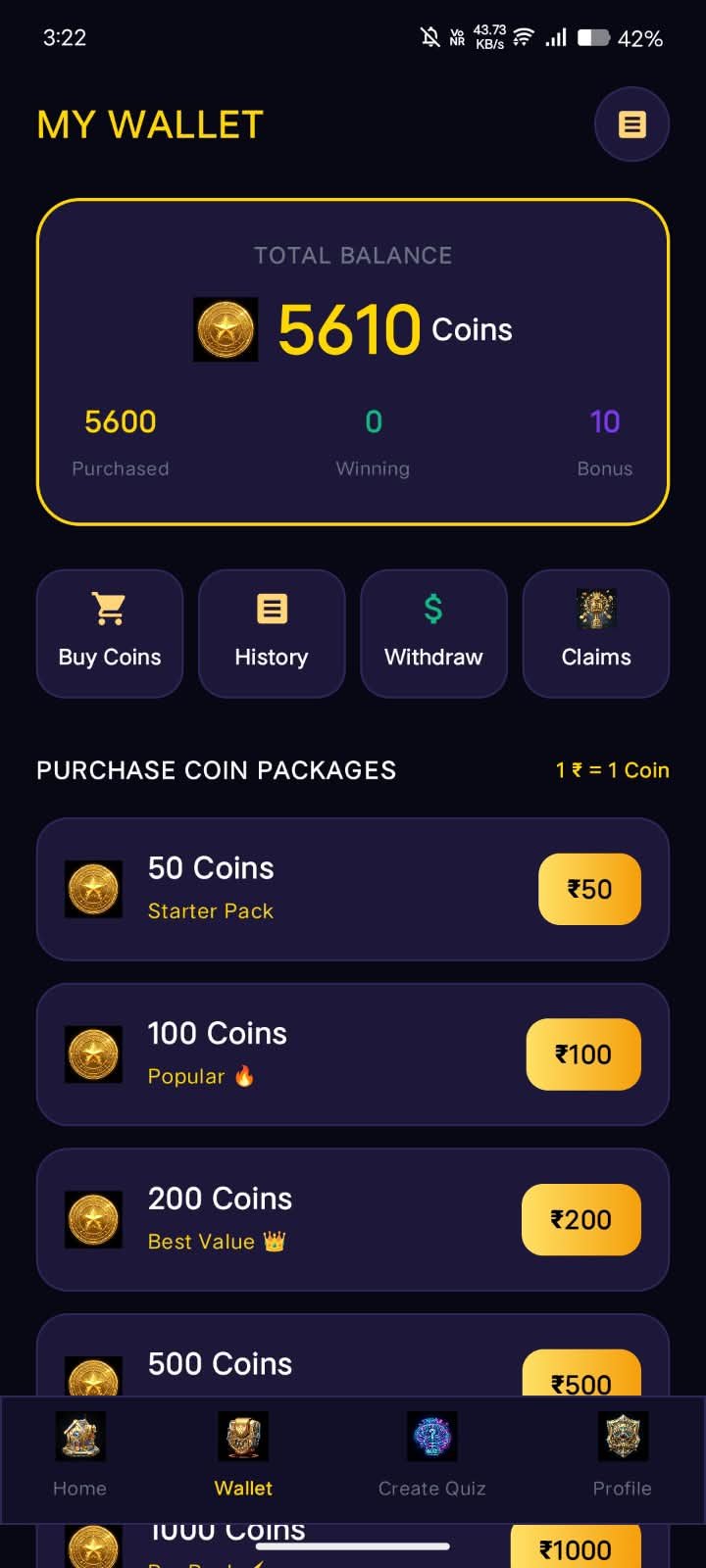 Khelo Mitra wallet screen